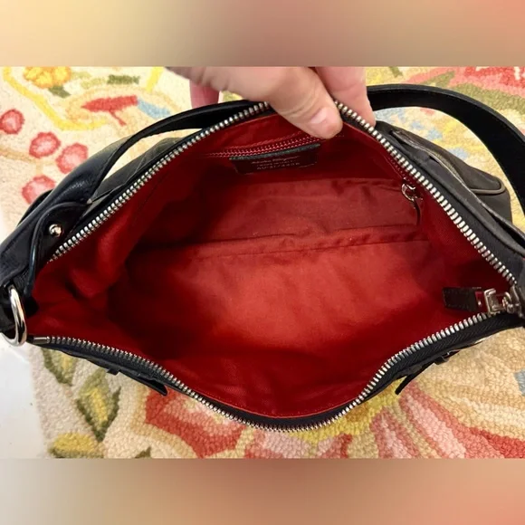 SALVATORE FERRAGAMO Silver Fittings Gancini Canvas Nylon Shoulder Bag Black/Red